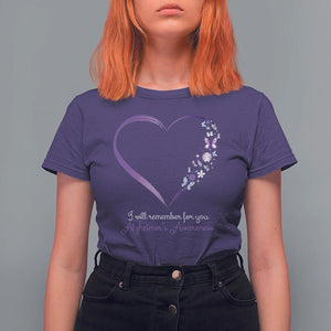 Alzheimer's And Brain Awareness T Shirt For Women I Will Remember For You Daisy Flower Butterfly TS11 Purple Print Your Wear