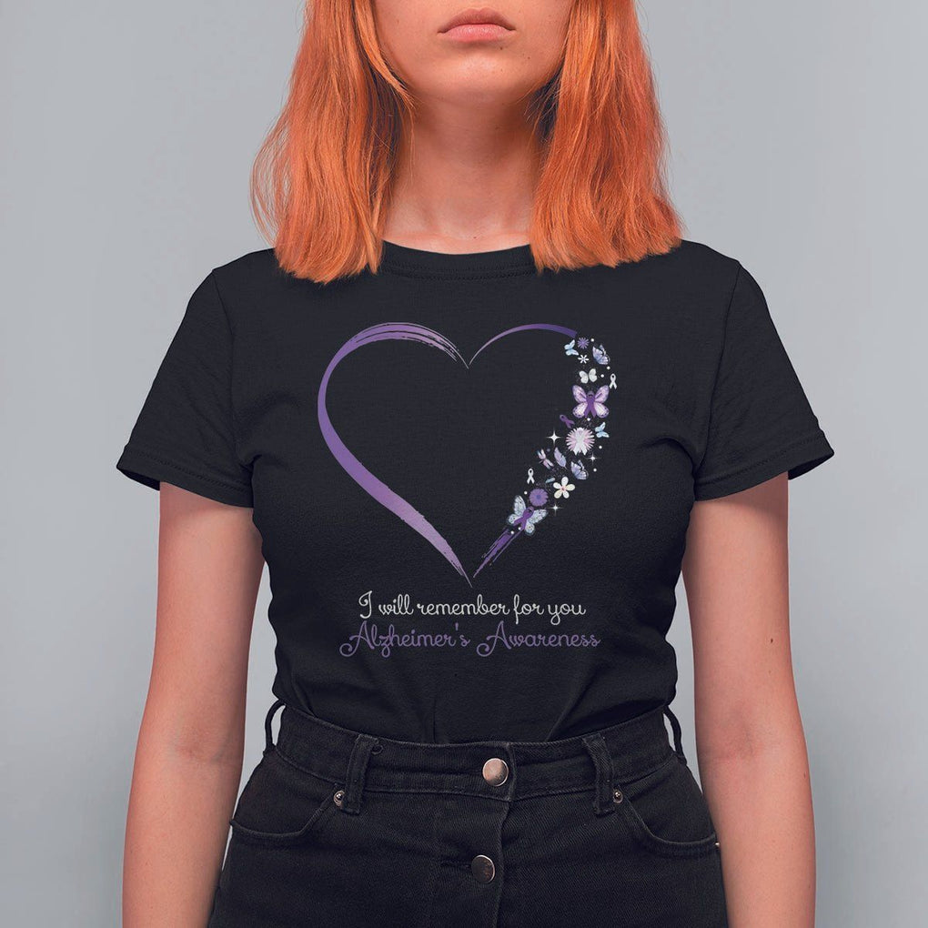 Alzheimer's And Brain Awareness T Shirt For Women I Will Remember For You Daisy Flower Butterfly TS11 Black Print Your Wear
