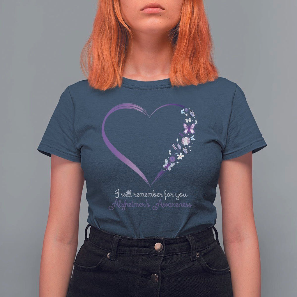 Alzheimer's And Brain Awareness T Shirt For Women I Will Remember For You Daisy Flower Butterfly TS11 Navy Print Your Wear