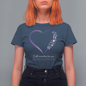 Alzheimer's And Brain Awareness T Shirt For Women I Will Remember For You Daisy Flower Butterfly TS11 Navy Print Your Wear