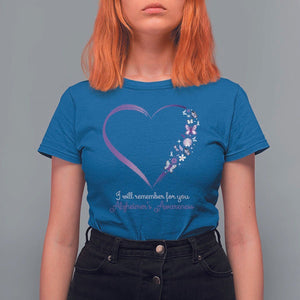 Alzheimer's And Brain Awareness T Shirt For Women I Will Remember For You Daisy Flower Butterfly TS11 Royal Blue Print Your Wear