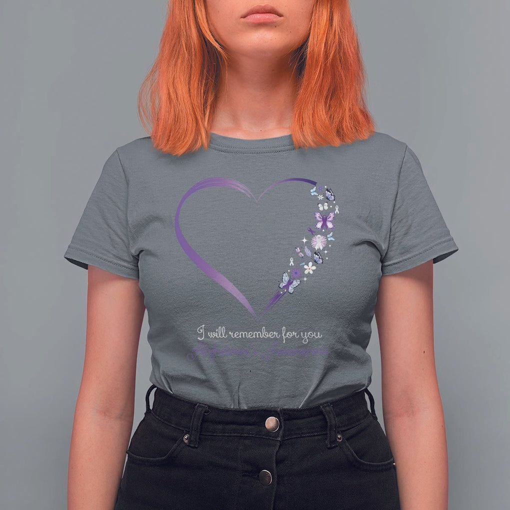 Alzheimer's And Brain Awareness T Shirt For Women I Will Remember For You Daisy Flower Butterfly TS11 Charcoal Print Your Wear