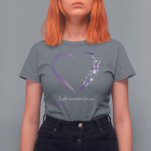 Alzheimer's And Brain Awareness T Shirt For Women I Will Remember For You Daisy Flower Butterfly TS11 Charcoal Print Your Wear