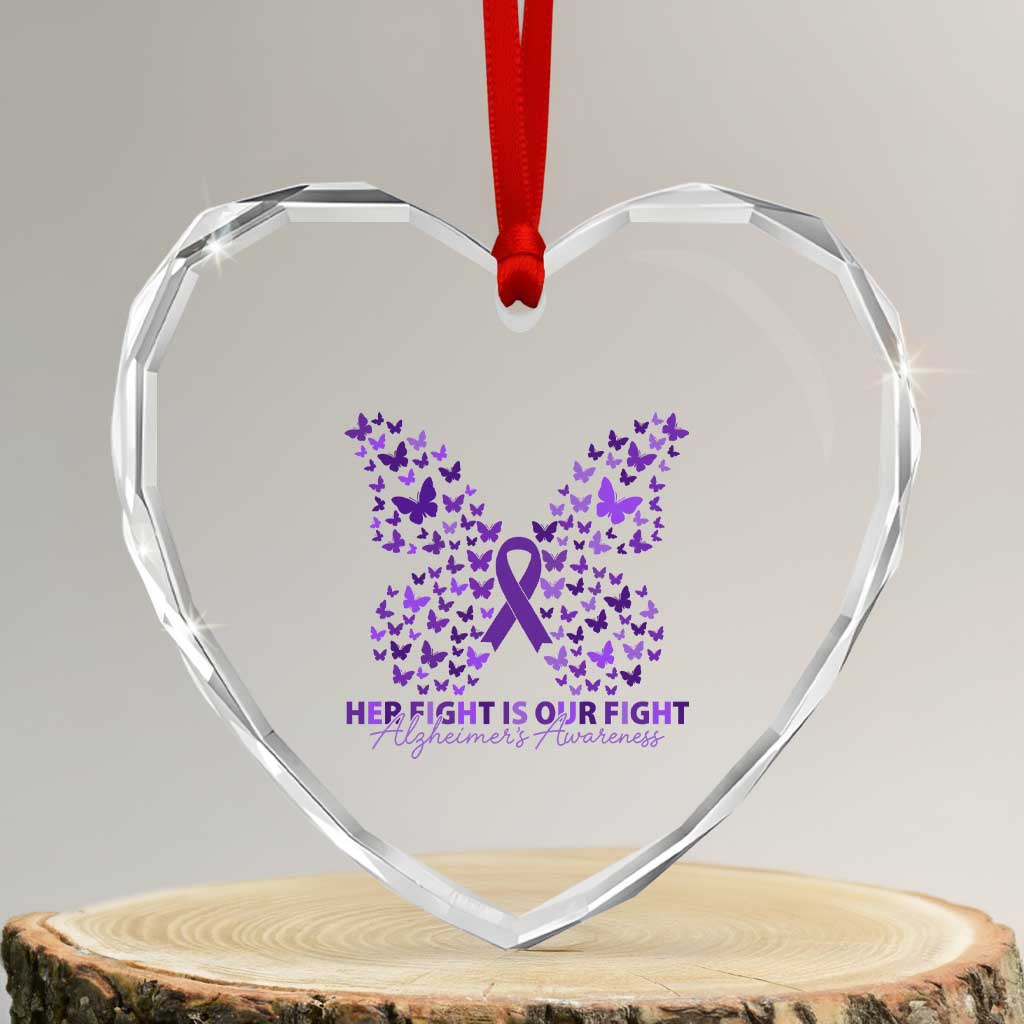 Alzheimers Awareness Butterfly Support Gift Heart Crystal Glass Ornament Her Fight Our Fight TS12 Transparent Glass 3'' Heart Print Your Wear