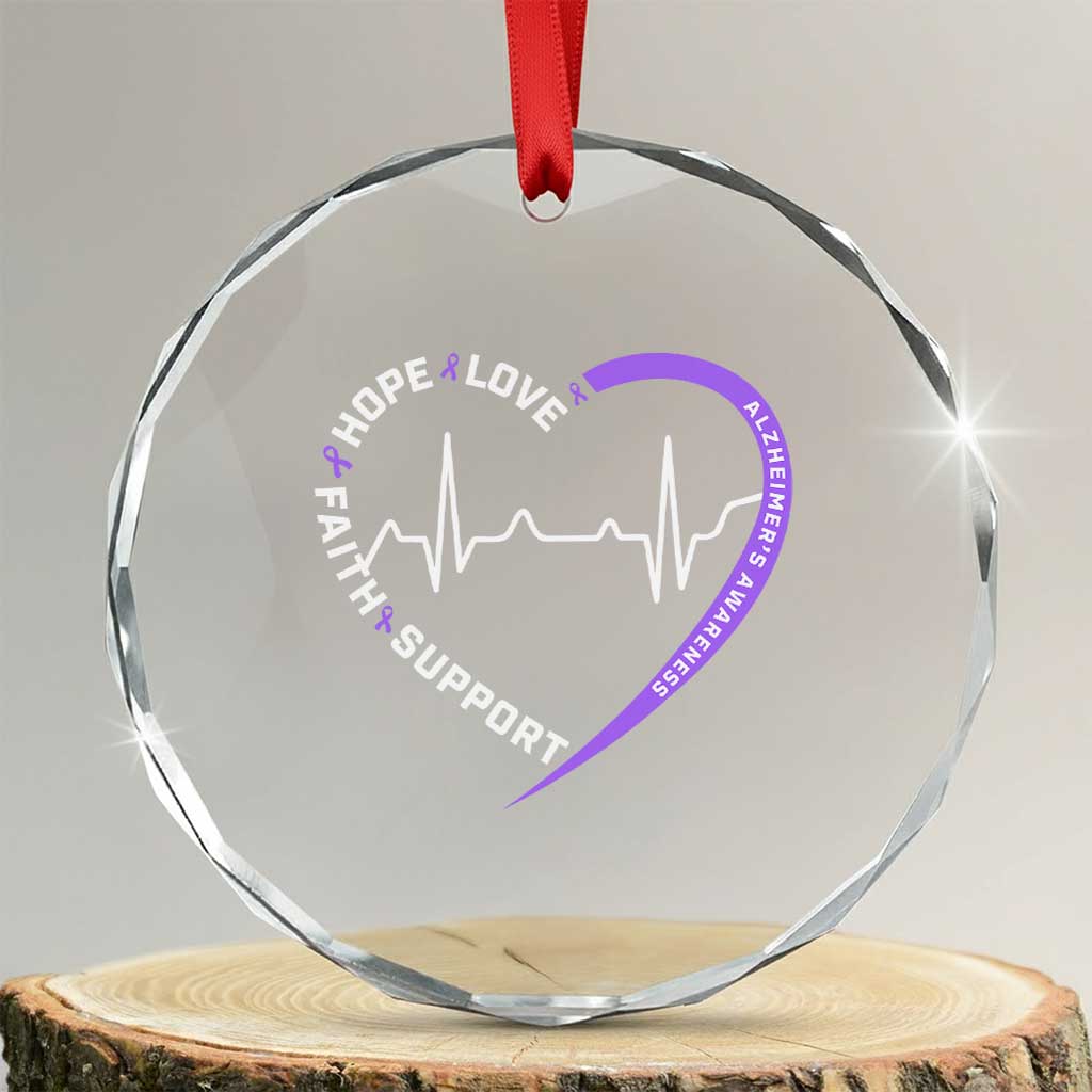 Alzheimers Awareness Heart Heartbeat Purple Ribbon Crystal Glass Ornament Hope Love Faith Support TS12 Transparent Glass 3'' Circle Print Your Wear