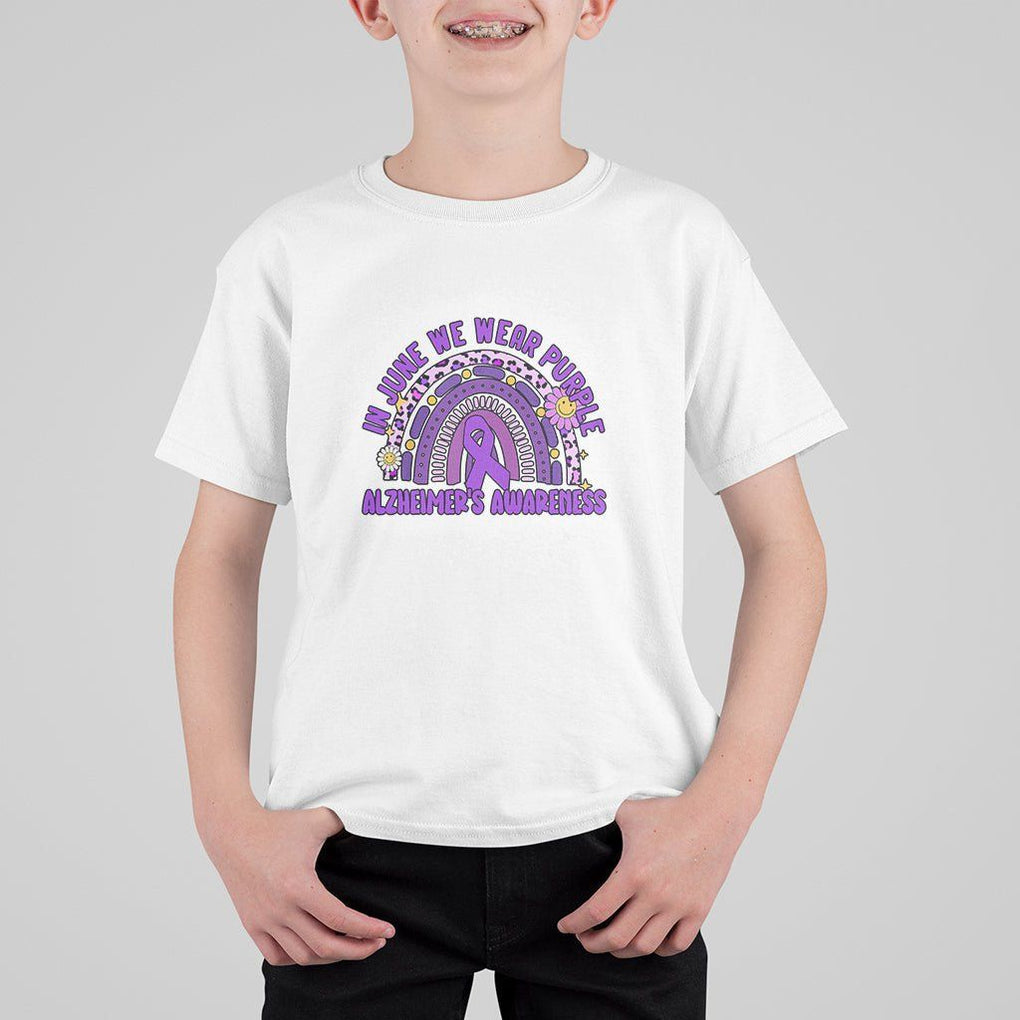 Alzheimer's Awareness T Shirt For Kid In June We Wear Purple Rainbow TS02 White Print Your Wear