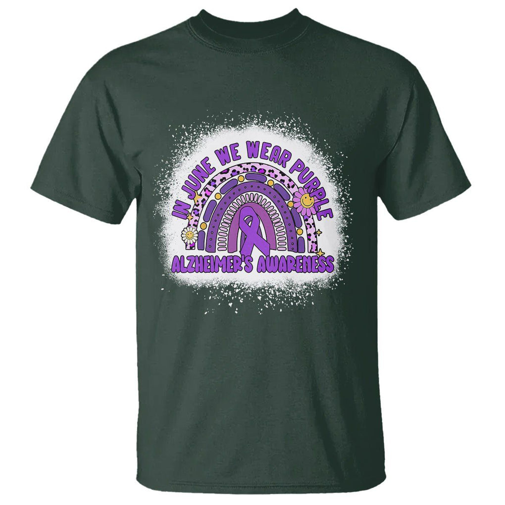 Alzheimer's Awareness T Shirt In June We Wear Purple Rainbow TS02 Dark Forest Green Print Your Wear
