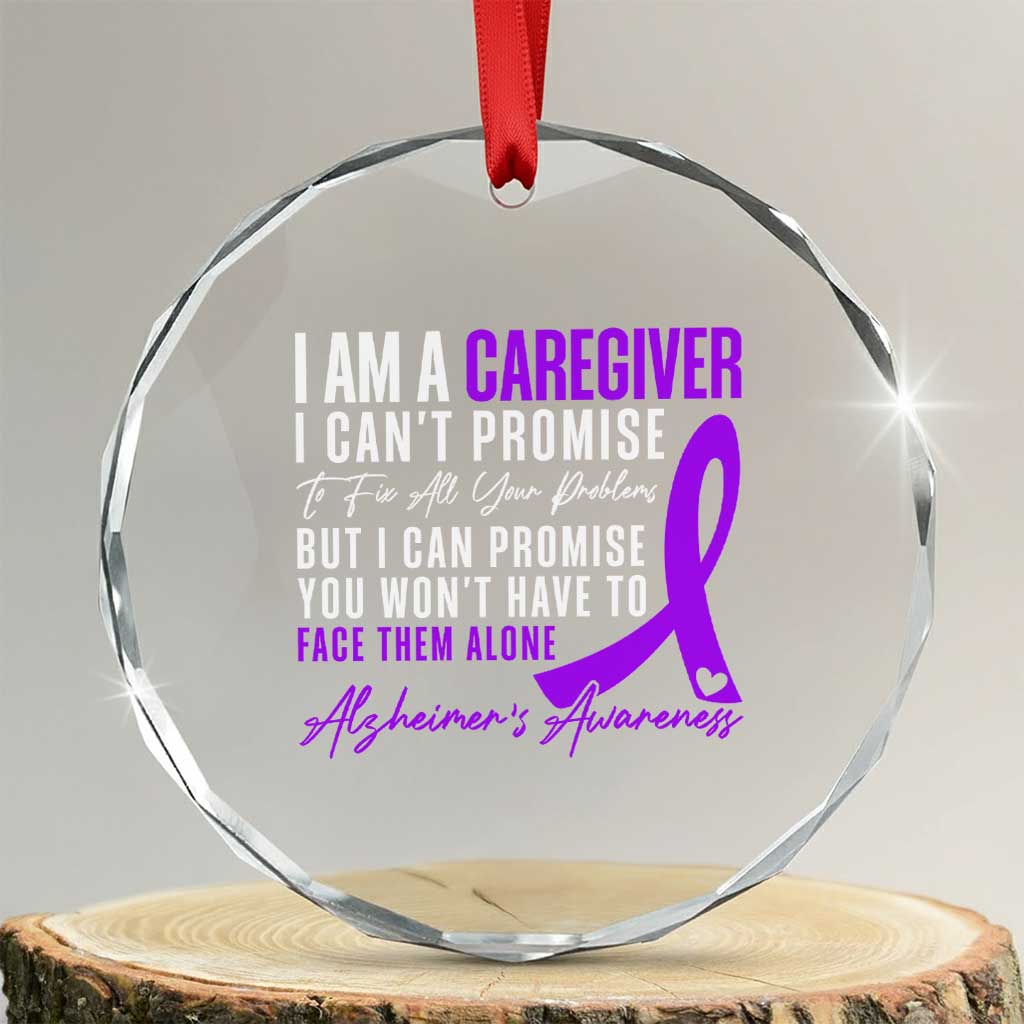 Alzheimer's Caregiver Support Crystal Glass Ornament Purple Ribbon Hope Graphic TS12 Transparent Glass 3'' Circle Print Your Wear