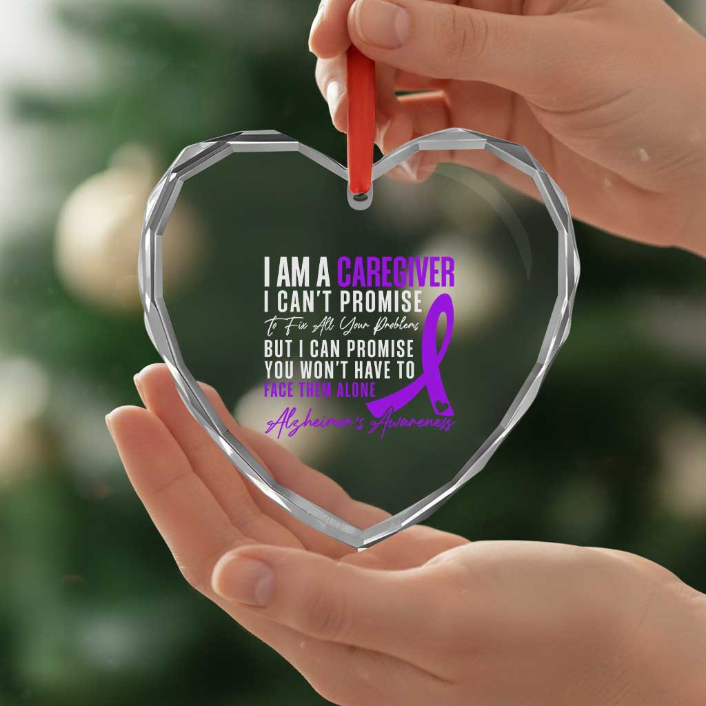 Alzheimer's Caregiver Support Heart Crystal Glass Ornament Purple Ribbon Hope Graphic