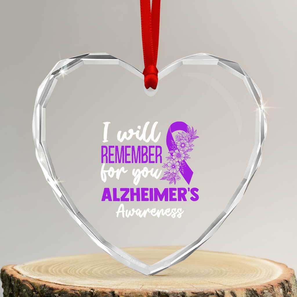Alzheimers Caregiver Support Purple Ribbon Heart Crystal Glass Ornament I Will Remember For You TS12 Transparent Glass 3'' Heart Print Your Wear