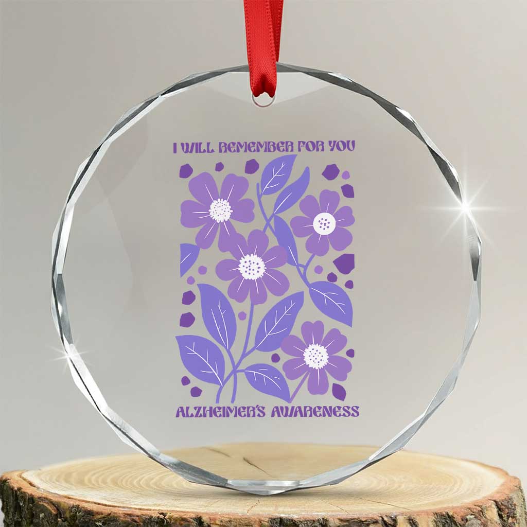 Alzheimers Purple Floral Retro Graphic Crystal Glass Ornament I Will Remember For You TS12 Transparent Glass 3'' Circle Print Your Wear