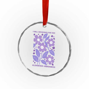 Alzheimers Purple Floral Retro Graphic Crystal Glass Ornament I Will Remember For You