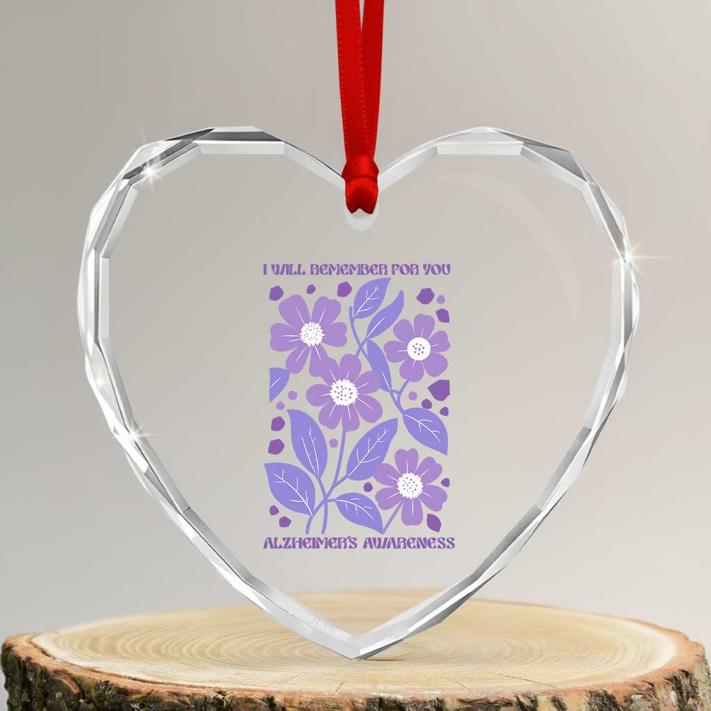 Alzheimers Purple Floral Retro Graphic Heart Crystal Glass Ornament I Will Remember For You TS12 Transparent Glass 3'' Heart Print Your Wear