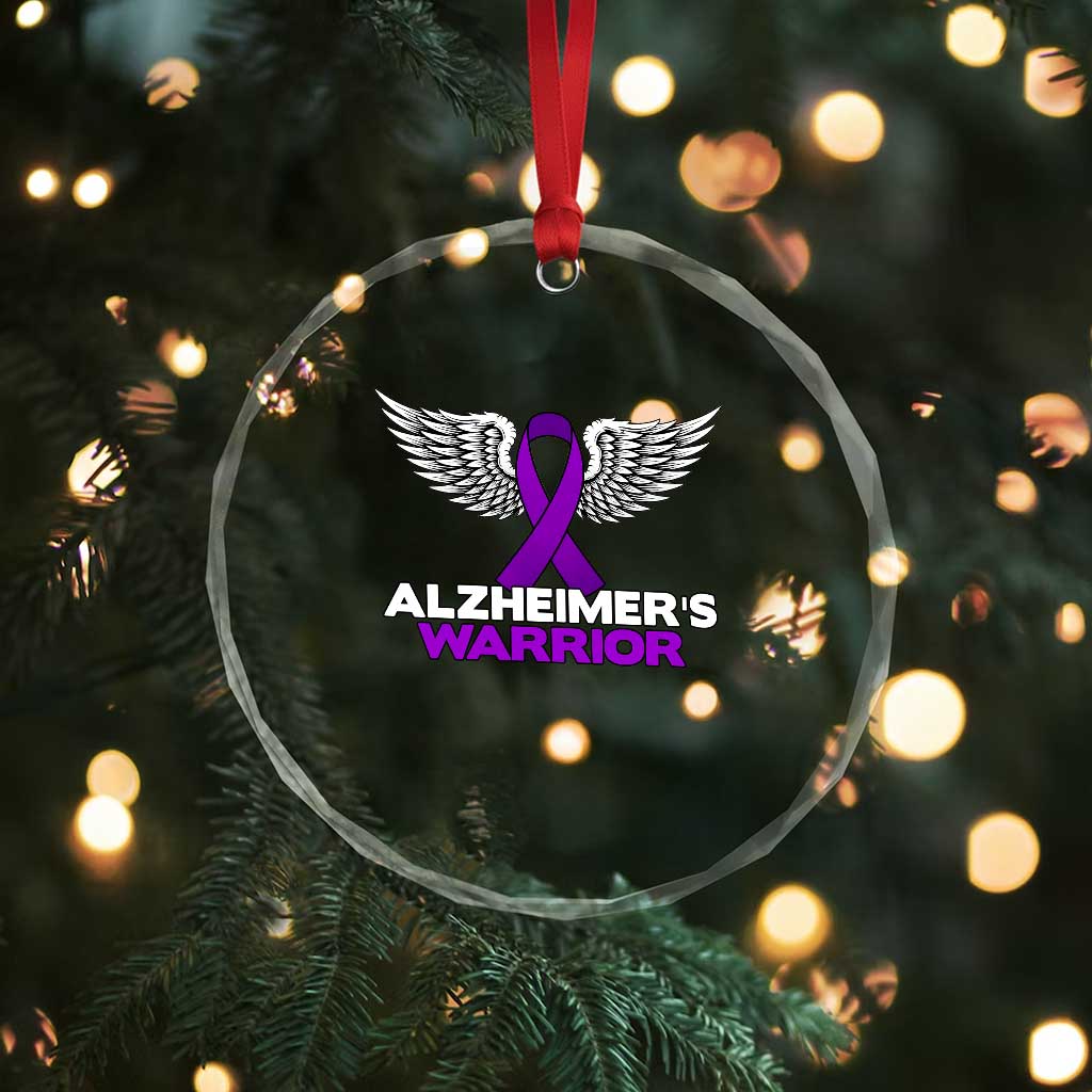 Alzheimers Warrior Crystal Glass Ornament Purple Ribbon Angel Wings Memory Support Gift