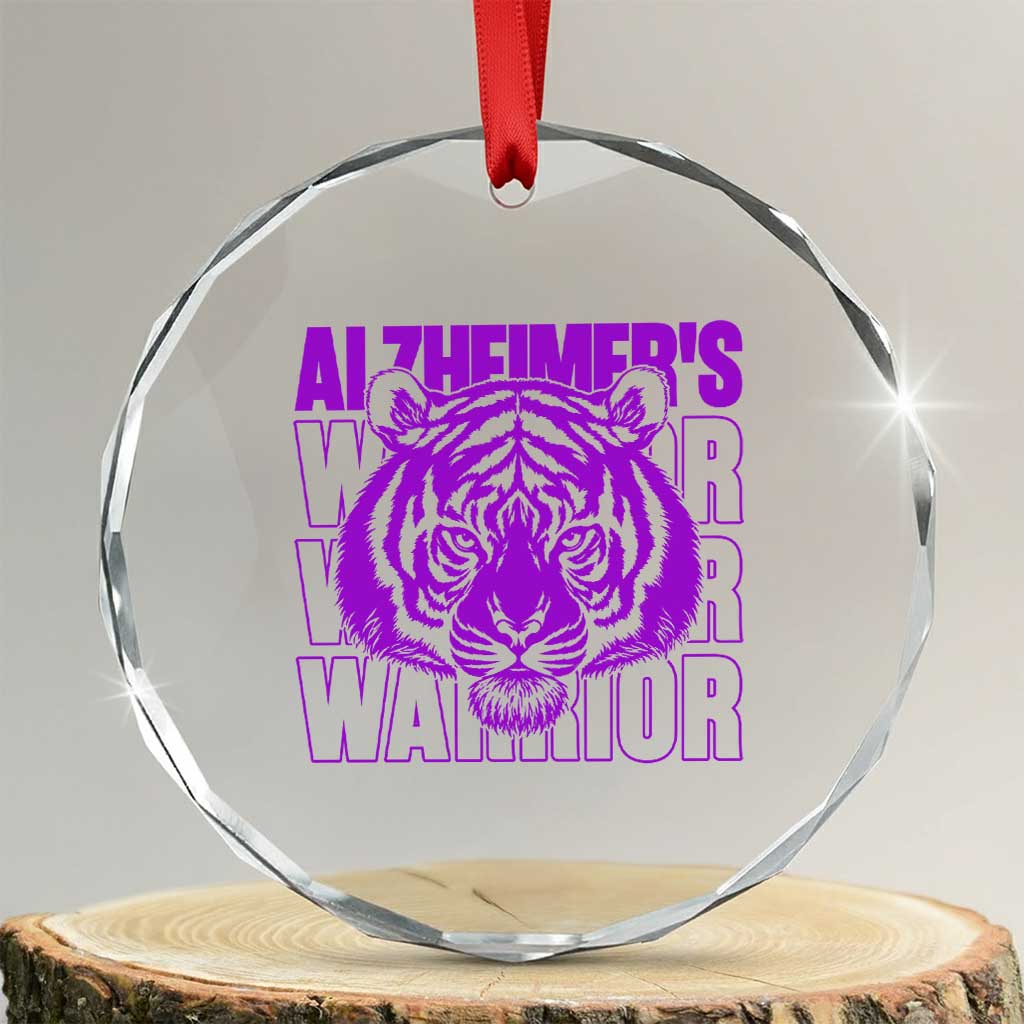 Alzheimer's Warrior Crystal Glass Ornament Purple Tiger Ribbon Support Graphic TS12 Transparent Glass 3'' Circle Print Your Wear