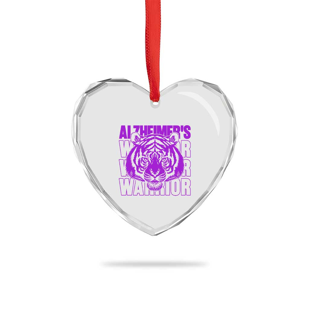 Alzheimer's Warrior Heart Crystal Glass Ornament Purple Tiger Ribbon Support Graphic