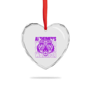 Alzheimer's Warrior Heart Crystal Glass Ornament Purple Tiger Ribbon Support Graphic