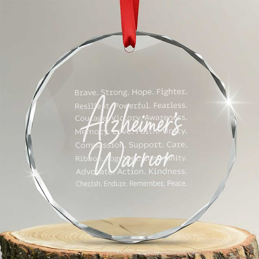 Alzheimers Warrior Purple Ribbon Support Word Cloud Typography Crystal Glass Ornament TS12 Transparent Glass 3'' Circle Print Your Wear