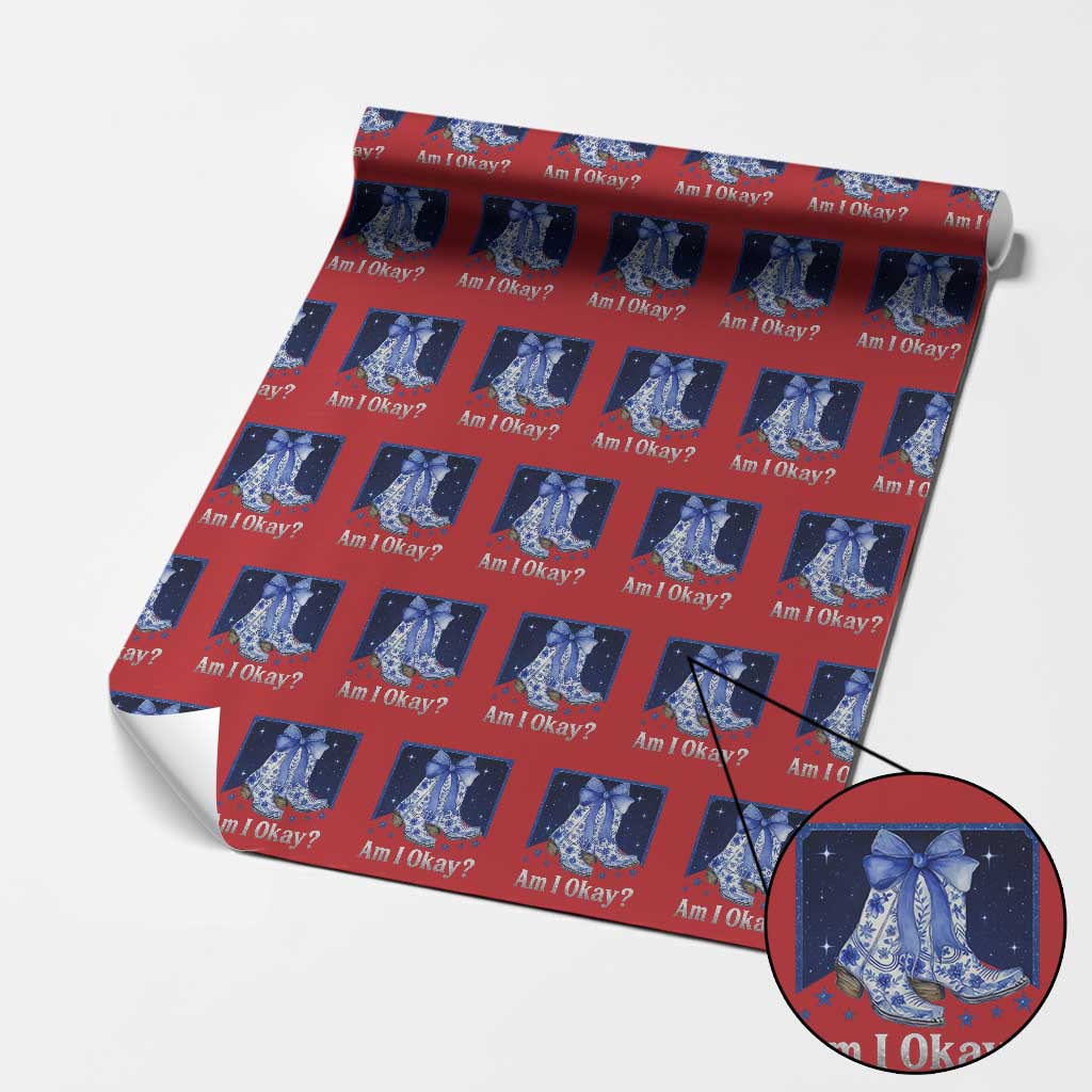 Am I Okay Wrapping Paper Roll Boot Cowgirl Coquette Bow TS10 Red Print Your Wear
