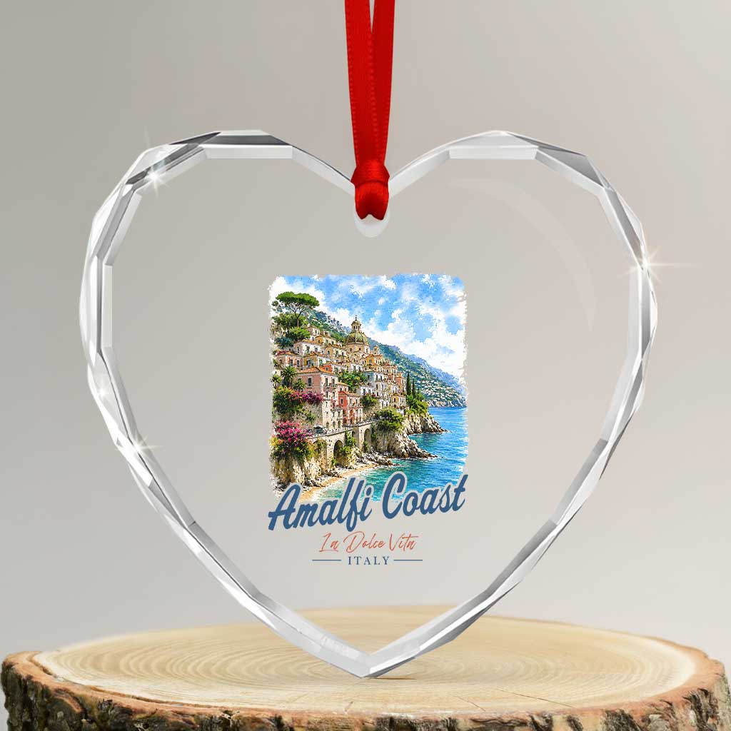 Amalfi Coast Heart Crystal Glass Ornament La Dolce Vita Italy Coastal Village Vintage Mediterranean Paradise