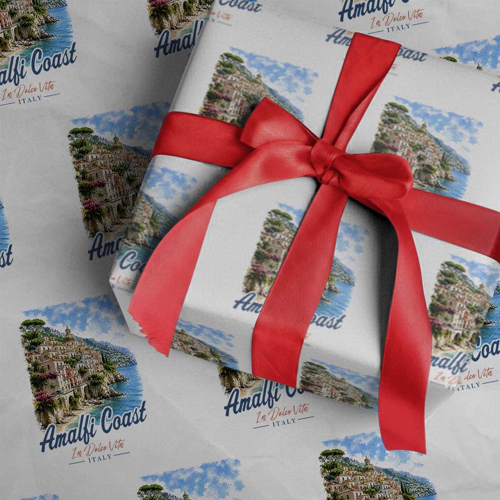 Amalfi Coast Wrapping Paper Roll La Dolce Vita Italy Coastal Village Vintage Mediterranean Paradise TS10 White Print Your Wear