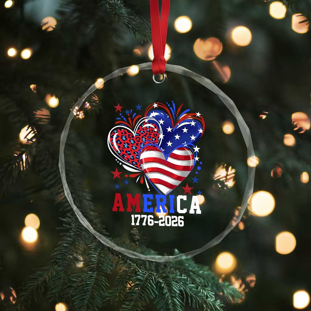 America 1776-2026 Patriotic Hearts Crystal Glass Ornament Semiquincentennial 250th Anniversary Red White Blue Stars and Stripes TS02 Print Your Wear