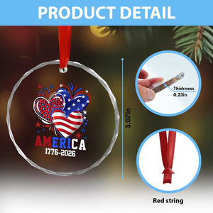 America 1776-2026 Patriotic Hearts Crystal Glass Ornament Semiquincentennial 250th Anniversary Red White Blue Stars and Stripes TS02 Print Your Wear