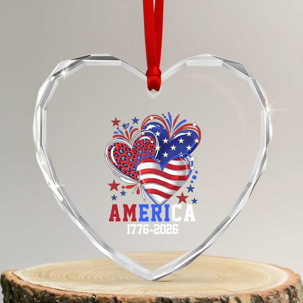America 1776-2026 Patriotic Hearts Heart Crystal Glass Ornament Semiquincentennial 250th Anniversary Red White Blue Stars and Stripes TS02 Transparent Glass 3'' Heart Print Your Wear
