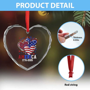 America 1776-2026 Patriotic Hearts Heart Crystal Glass Ornament Semiquincentennial 250th Anniversary Red White Blue Stars and Stripes TS02 Print Your Wear