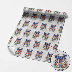 America 250 Patriotic Butterfly Floral Graphic Wrapping Paper Roll American Flag Wings Watercolor Wildflowers 1776 to 2026 Semiquincentennial