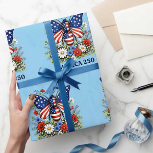 America 250 Patriotic Butterfly Floral Graphic Wrapping Paper Roll American Flag Wings Watercolor Wildflowers 1776 to 2026 Semiquincentennial