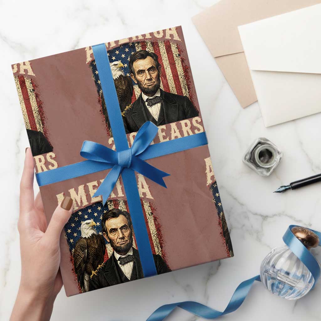 America 250 Years Abraham Lincoln Wrapping Paper Roll Retro Eagle 250th Anniversary USA Flag 1776 2026