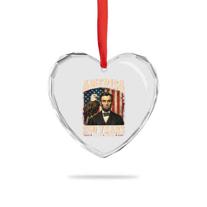 America 250 Years Abraham Lincoln Heart Crystal Glass Ornament Retro Eagle 250th Anniversary USA Flag 1776 2026