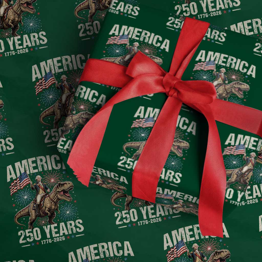 America 250 Years George Washington Riding Tyrannosaurus Rex Wrapping Paper Roll TS11 Green Print Your Wear