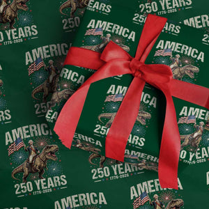 America 250 Years George Washington Riding Tyrannosaurus Rex Wrapping Paper Roll TS11 Green Print Your Wear