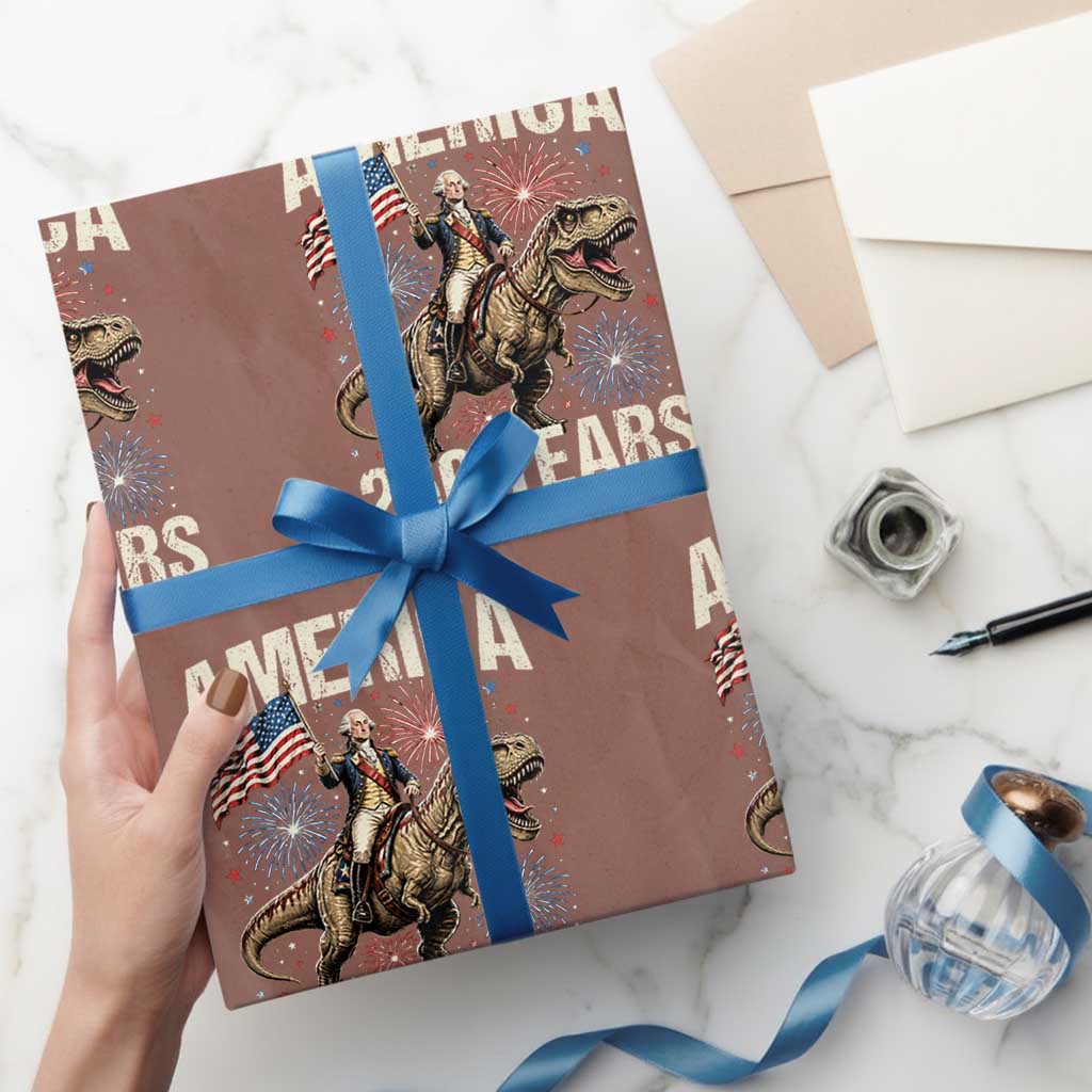 America 250 Years George Washington Riding Tyrannosaurus Rex Wrapping Paper Roll TS11 Mocha Print Your Wear