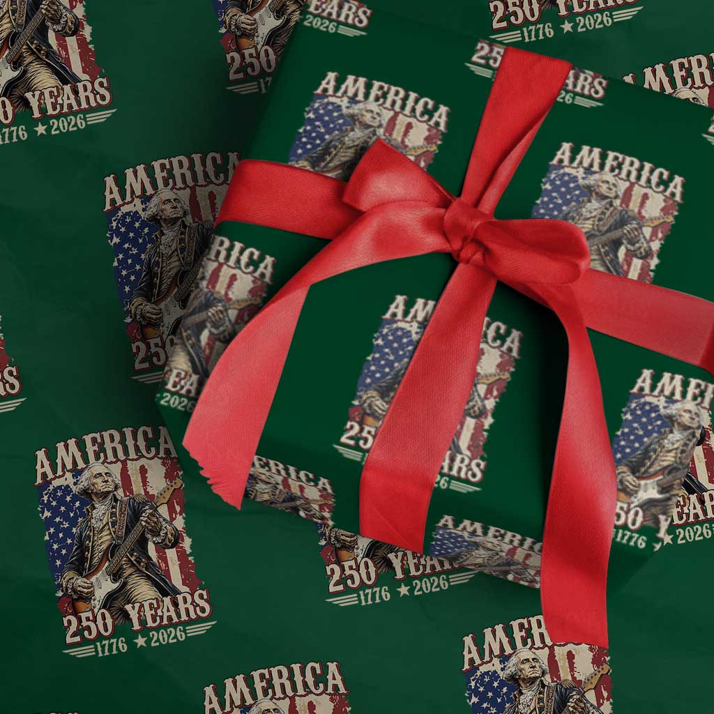 America 250 Years George Washington Rock Star Wrapping Paper Roll Funny Electric Guitar Player Vintage American Flag 1776 to 2026 Semiquincentennial TS02 Green Print Your Wear