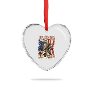America 250 Years George Washington Rock Star Heart Crystal Glass Ornament Funny Electric Guitar Player Vintage American Flag 1776 to 2026 Semiquincentennial