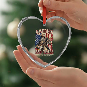 America 250 Years George Washington Rock Star Heart Crystal Glass Ornament Funny Electric Guitar Player Vintage American Flag 1776 to 2026 Semiquincentennial