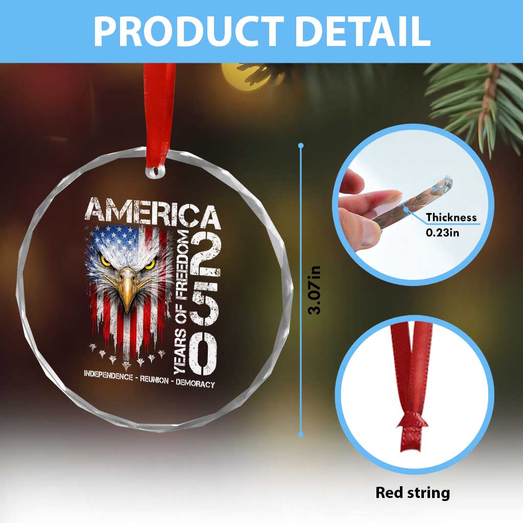 America 250 Years Of Freedom Crystal Glass Ornament USA Anniversary Bald Eagle Patriotic Jets TS11 Print Your Wear
