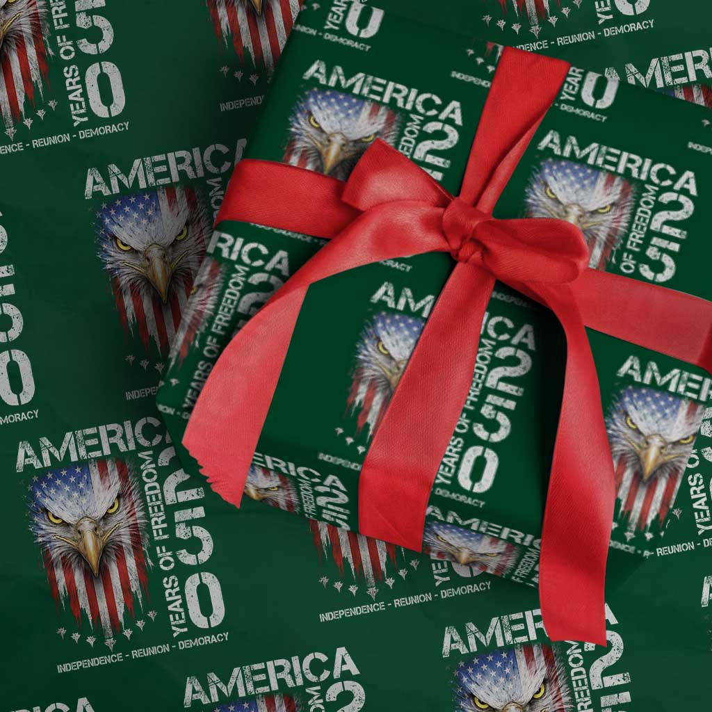 America 250 Years Of Freedom Wrapping Paper Roll USA Anniversary Bald Eagle Patriotic Jets TS11 Green Print Your Wear