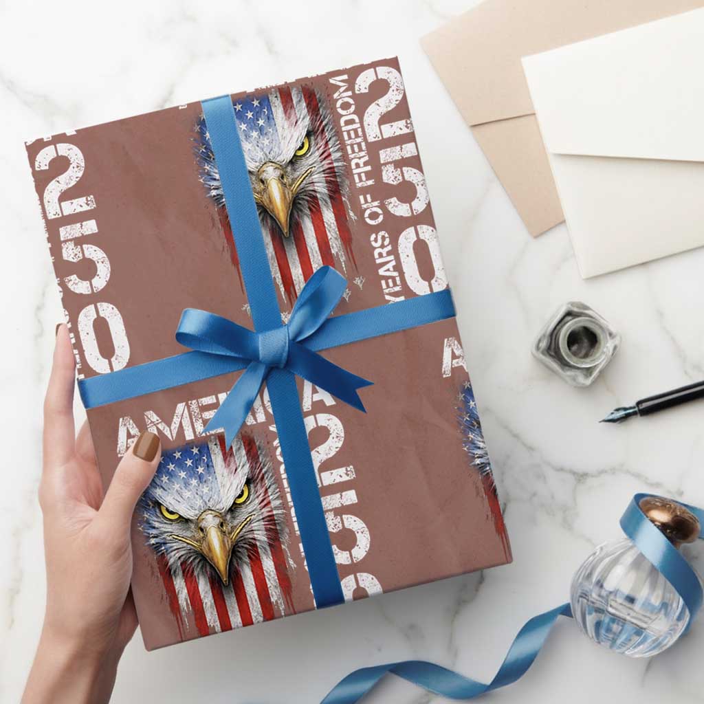 America 250 Years Of Freedom Wrapping Paper Roll USA Anniversary Bald Eagle Patriotic Jets TS11 Mocha Print Your Wear