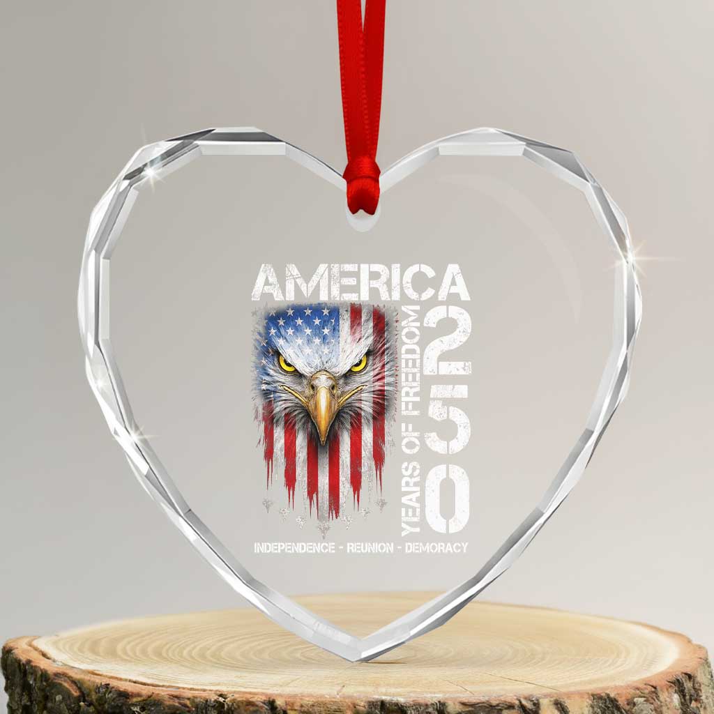 America 250 Years Of Freedom Heart Crystal Glass Ornament USA Anniversary Bald Eagle Patriotic Jets TS11 Transparent Glass 3'' Heart Print Your Wear