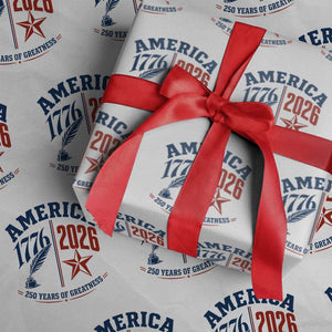 America 250 Years of Greatness Patriotic Wrapping Paper Roll Vintage 1776 to 2026 Quill and Star Semiquincentennial