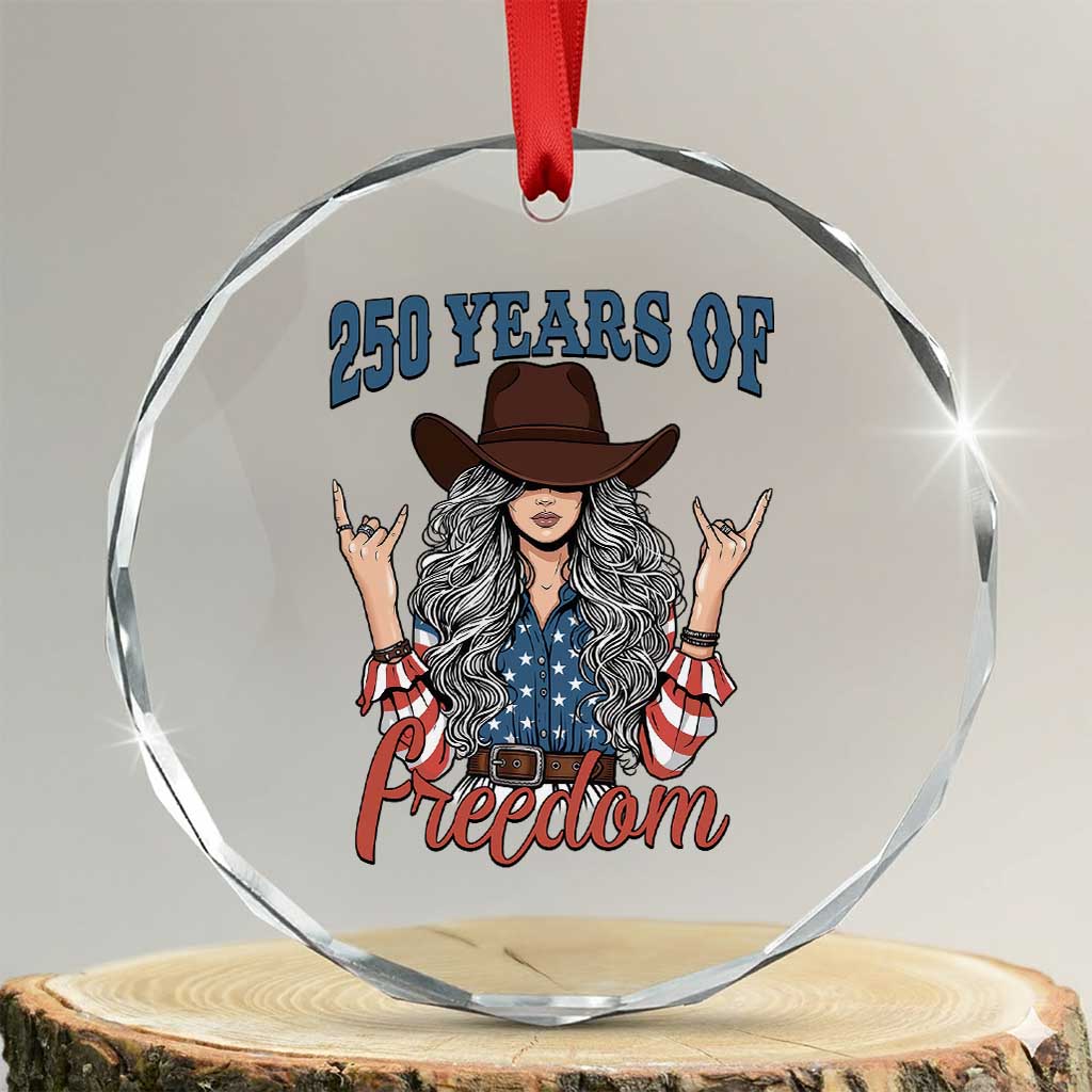 America 250th Anniversary Crystal Glass Ornament Western Cowgirl American Flag 4th of July TS14 Transparent Glass 3'' Circle Print Your Wear