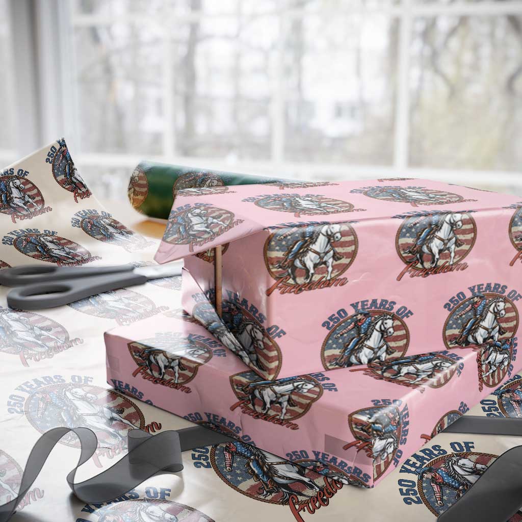 250th Anniversary USA Wrapping Paper Roll American Flag Cowboy Rodeo 4th of July TS14 Light Pink Print Your Wear