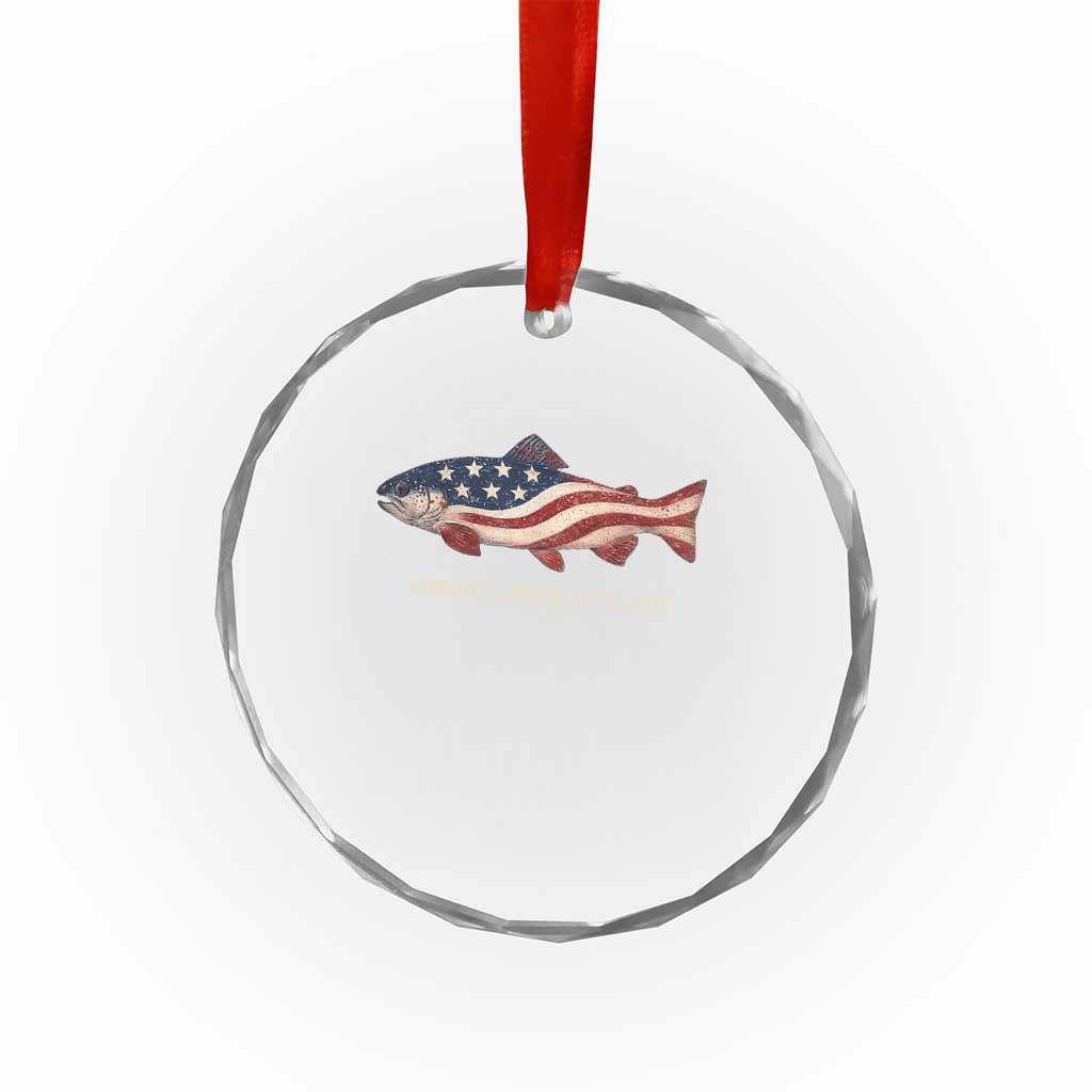 America 250th Anniversary Patriotic Fish Graphic Crystal Glass Ornament American Flag Salmon Trout Fishing 1776 to 2026 Semiquincentennial