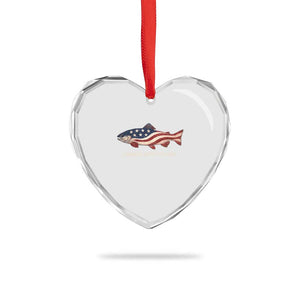 America 250th Anniversary Patriotic Fish Graphic Heart Crystal Glass Ornament American Flag Salmon Trout Fishing 1776 to 2026 Semiquincentennial