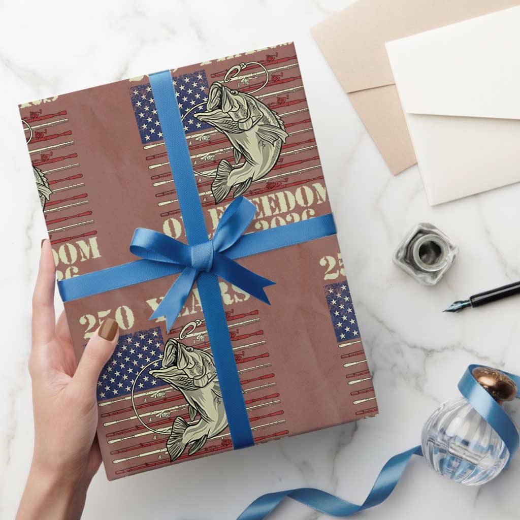 250th Anniversary USA Bass Fishing American Flag Wrapping Paper Roll TS14 Mocha Print Your Wear