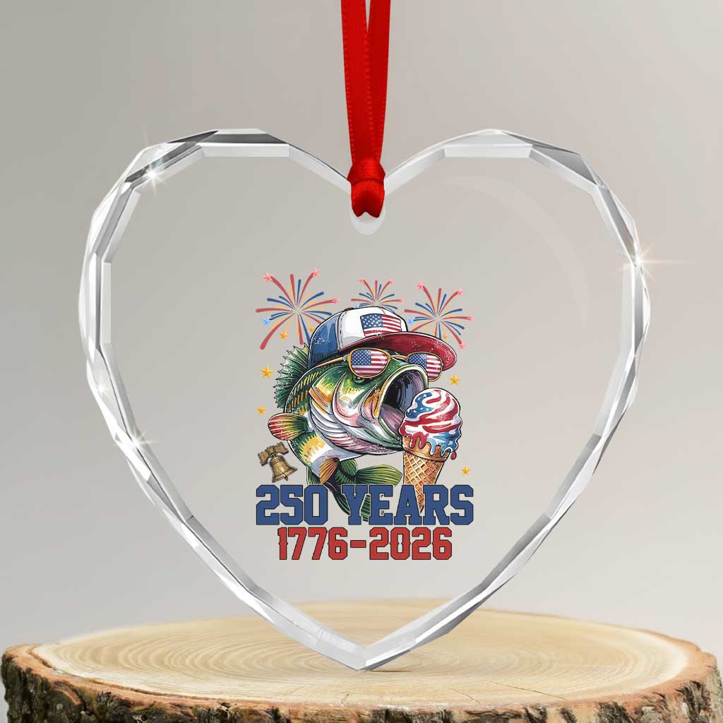 America 250th Fishing Heart Crystal Glass Ornament Patriotic Bass Fish American Flag TS14 Transparent Glass 3'' Heart Print Your Wear